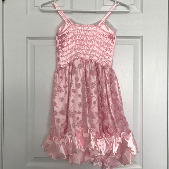 Pink Floral Butterfly Detail Dress Girl Size 10 Spaghetti Strap - Picture 6 of 8
